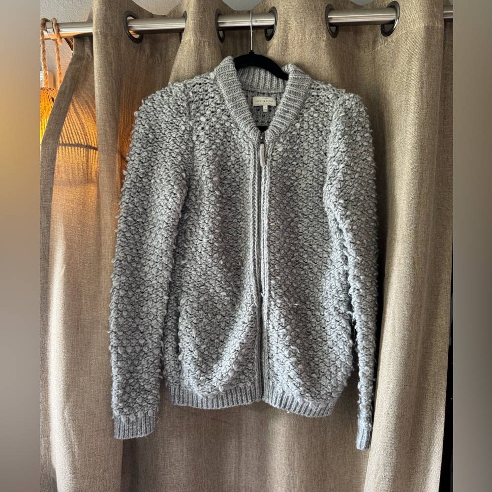 Lucky Brand Light Gray Knit Zip Up Sweater